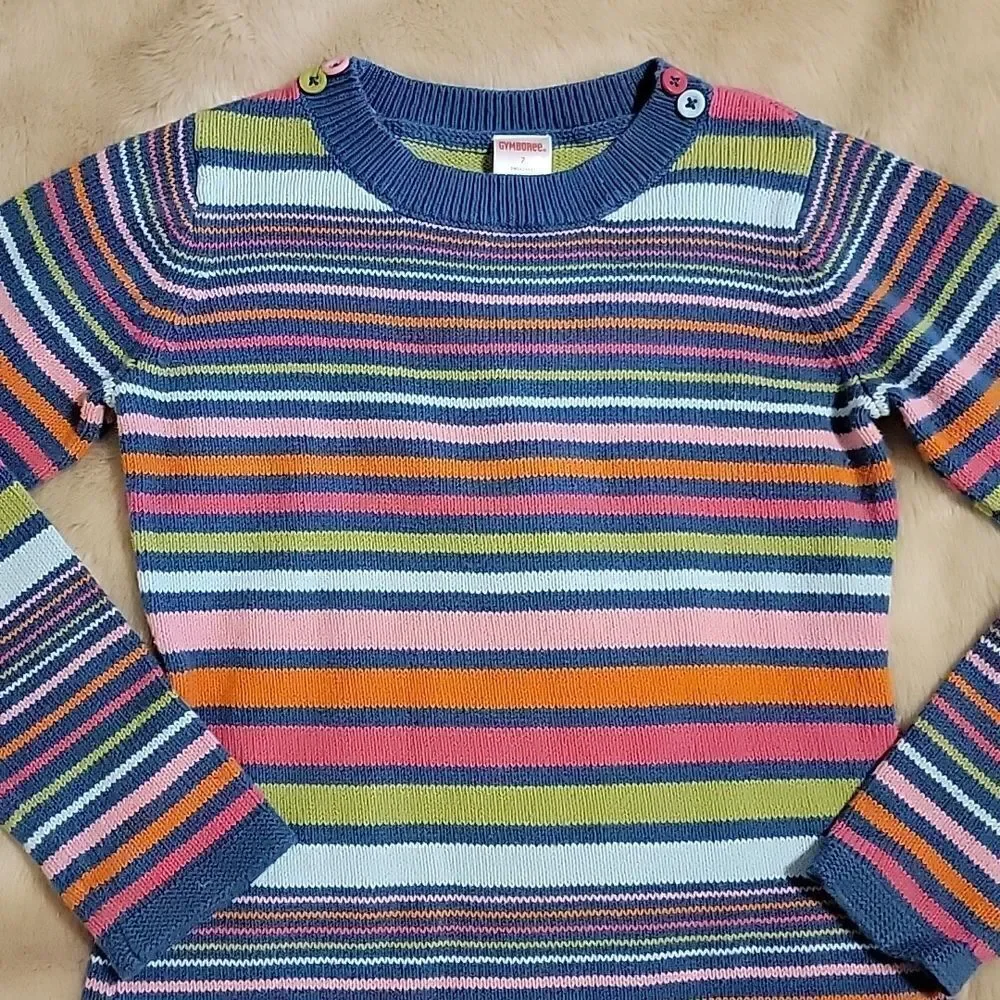 GYMBOREE MULTI-COLOR STRIPED LONG-SLEEVE SWEATER DRESS, SIZE 7